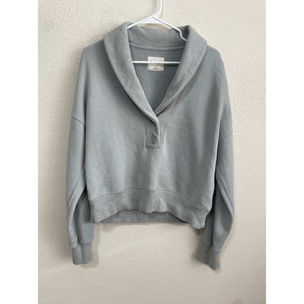 Abercrombie & Fitch Shawl Collar Sweatshirt Womens M Blue Gray Good Fleece Lined